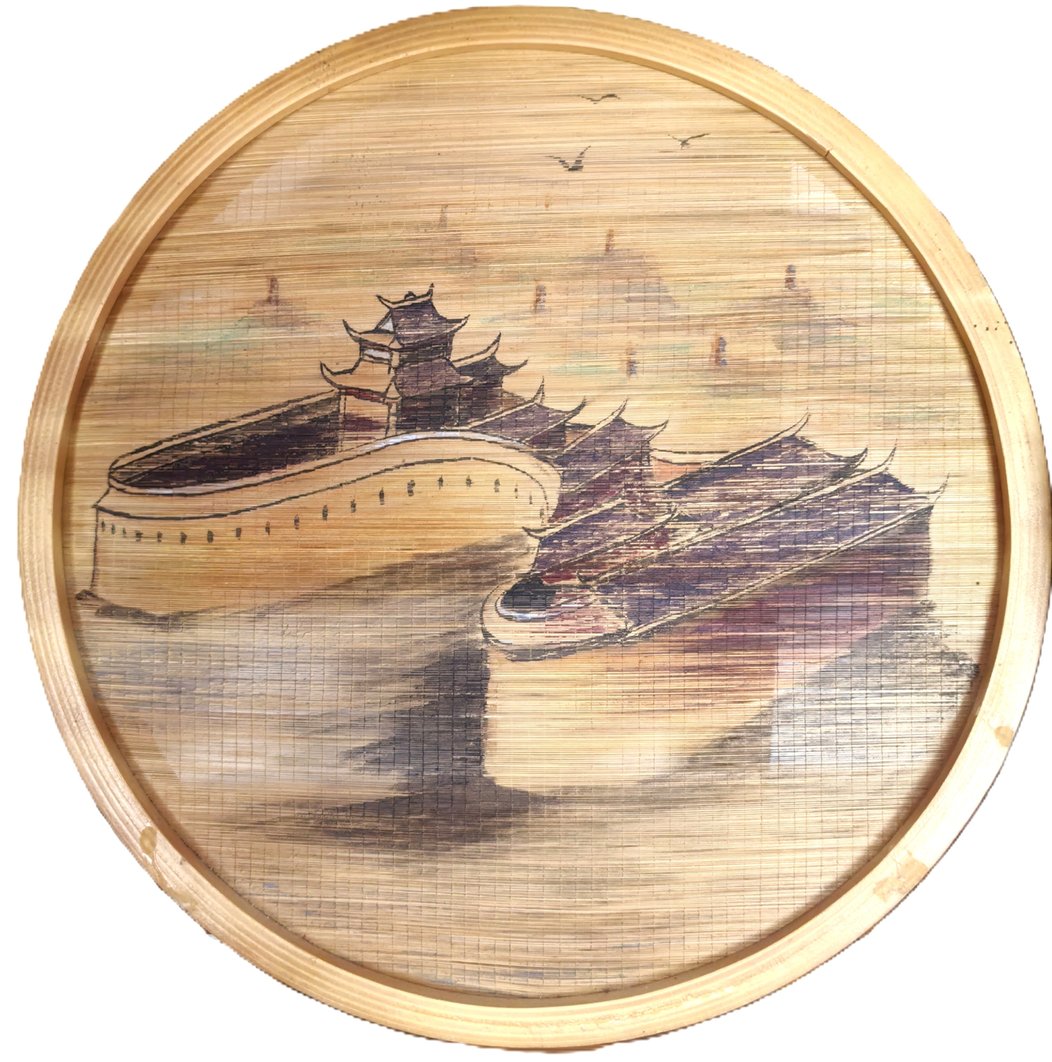 竹丝画帘山水画